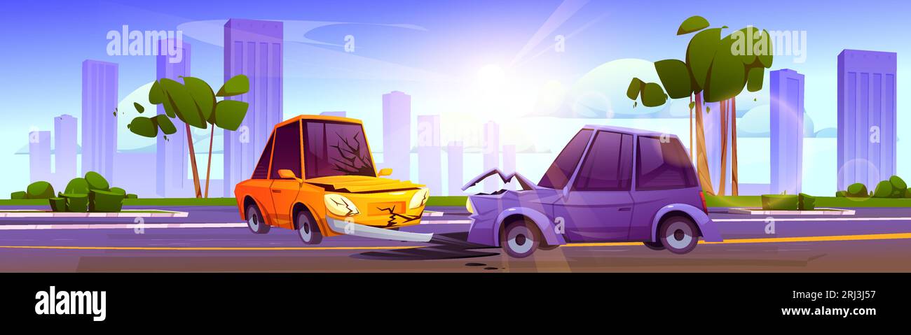 Car crash accident on city road traffic vector illustration. Vehicle ...