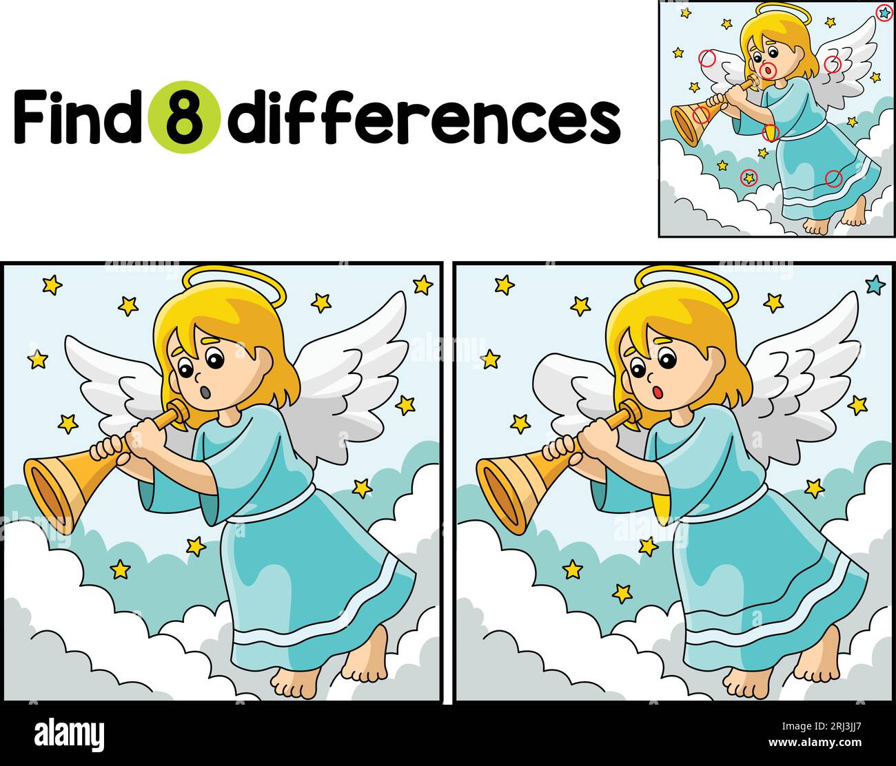 Christmas Angel Find The Differences Stock Vector