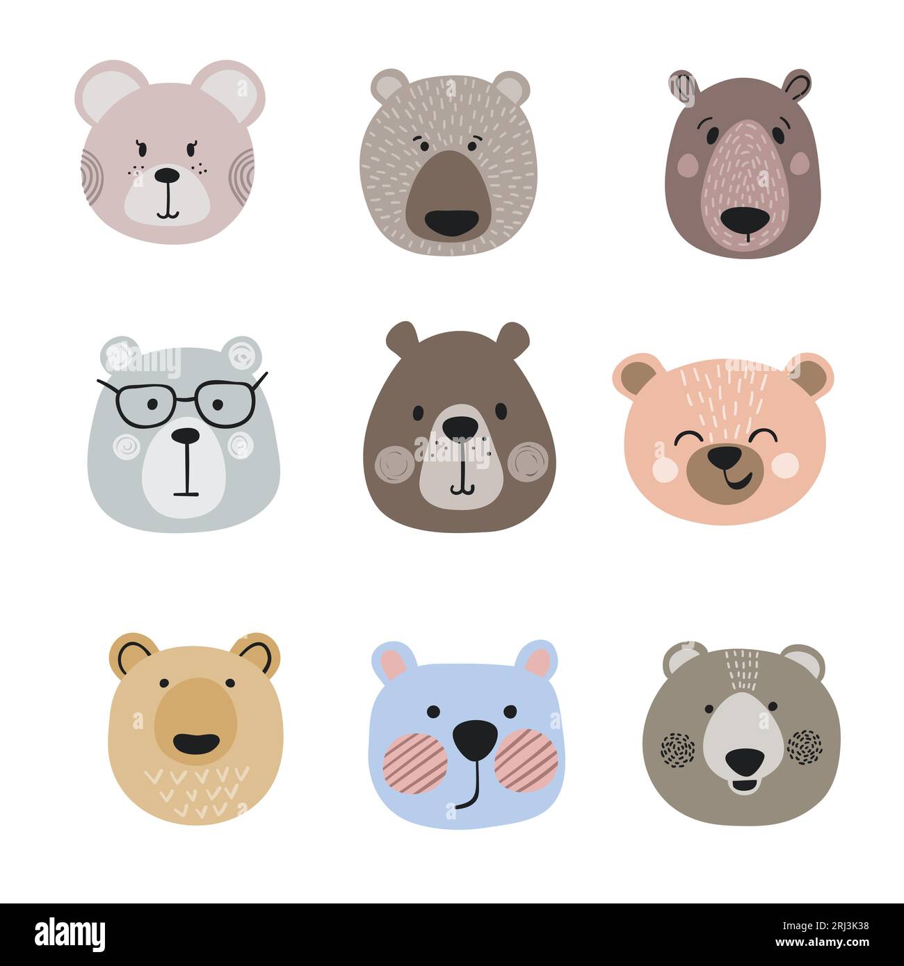 Set of cute cartoon bears. Vector little bear heads Stock Vector Image