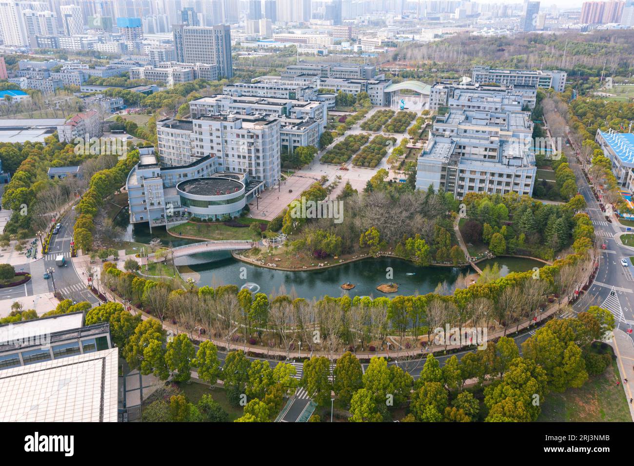 A stunning aerial view of the towering skyscrapers in a vibrant ...