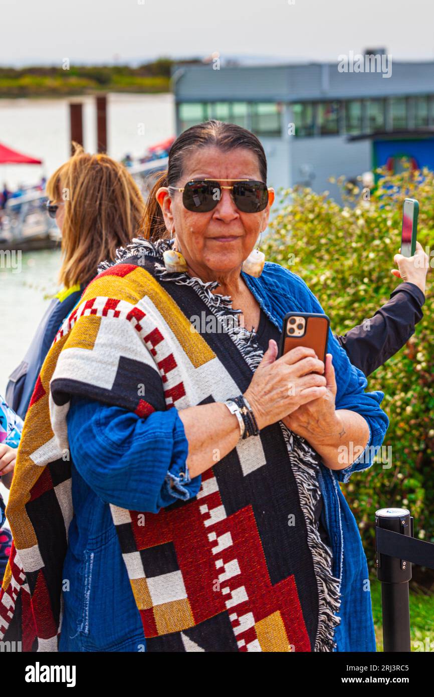 Fashionable race spectator at the Dragon Boat festival in Richmond British Columbia Canada Stock Photo