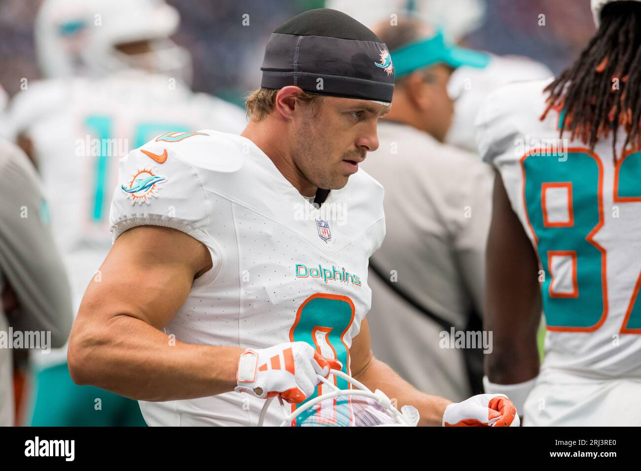 August 19, 2023: Miami Dolphins wide receiver Braxton Berrios (0) during warmups prior to a preseason game between the Miami Dolphins and the Houston Texans in Houston, TX. Trask Smith/CSM (Credit Image: © Trask Smith/Cal Sport Media) Stock Photo