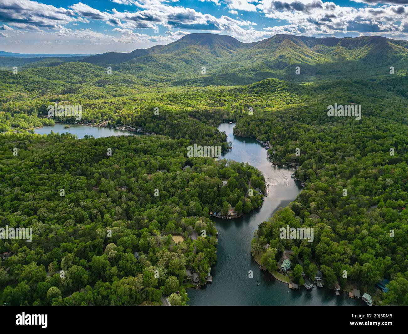 An aerial view of Lake Lanier in the mountains mountains of Georgia, USA Stock Photo