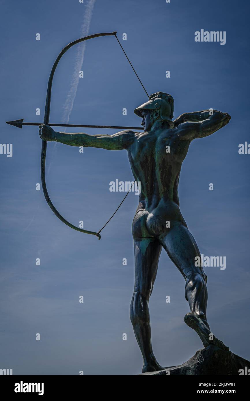 An ornately detailed bronze sculpture of an archer in Dresden, Germany Stock Photo