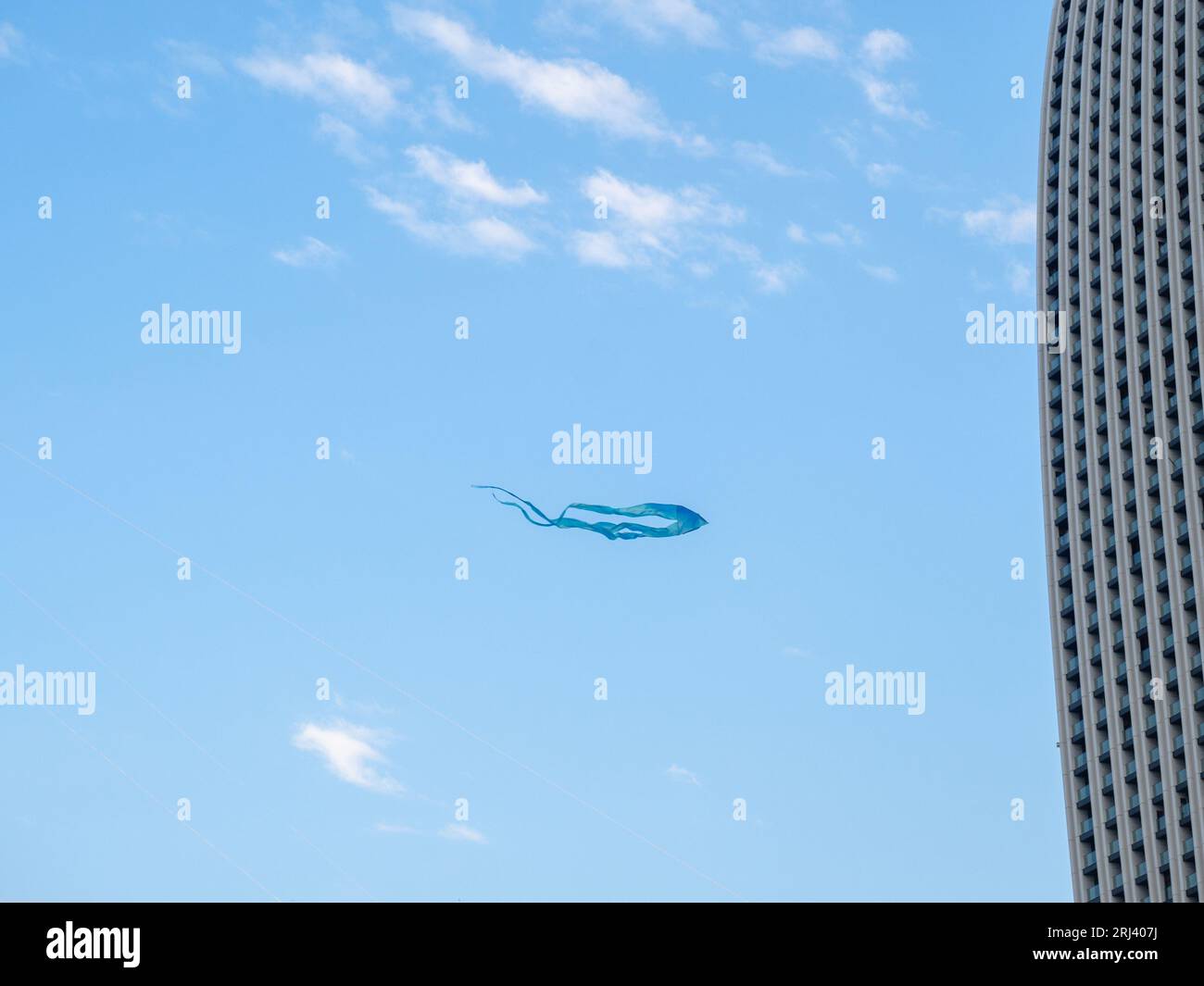 Kite Festival. Kites in the sky. A spectacle in the sky. Wind is like a force. air objects. Various forms. A beautiful sight. Air. Stock Photo