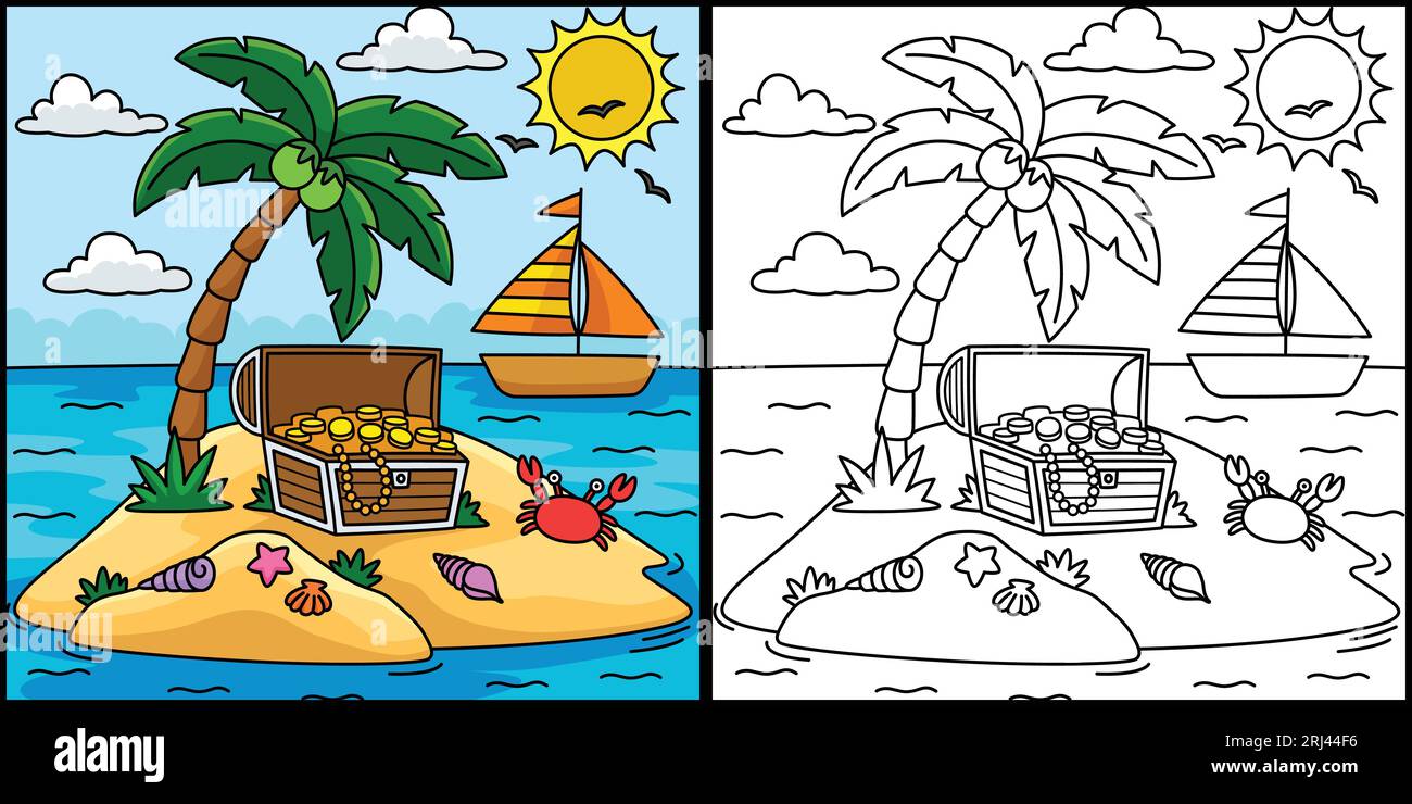 Island Summer Coloring Page Colored Illustration Stock Vector Image ...
