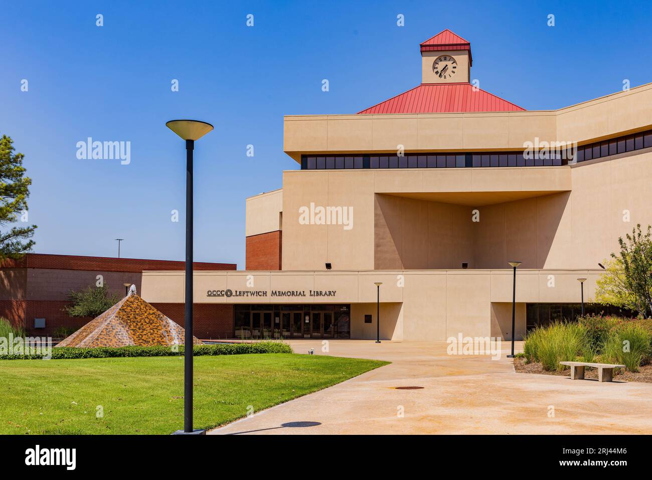 Sunny exterior view of the Keith Leftwich Memorial Library of Oklahoma