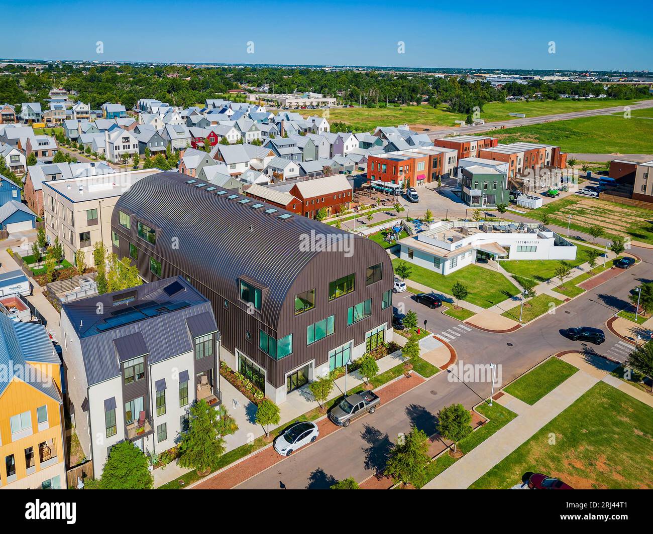 Aerial view of the residence building at Wheeler District, Oklahoma