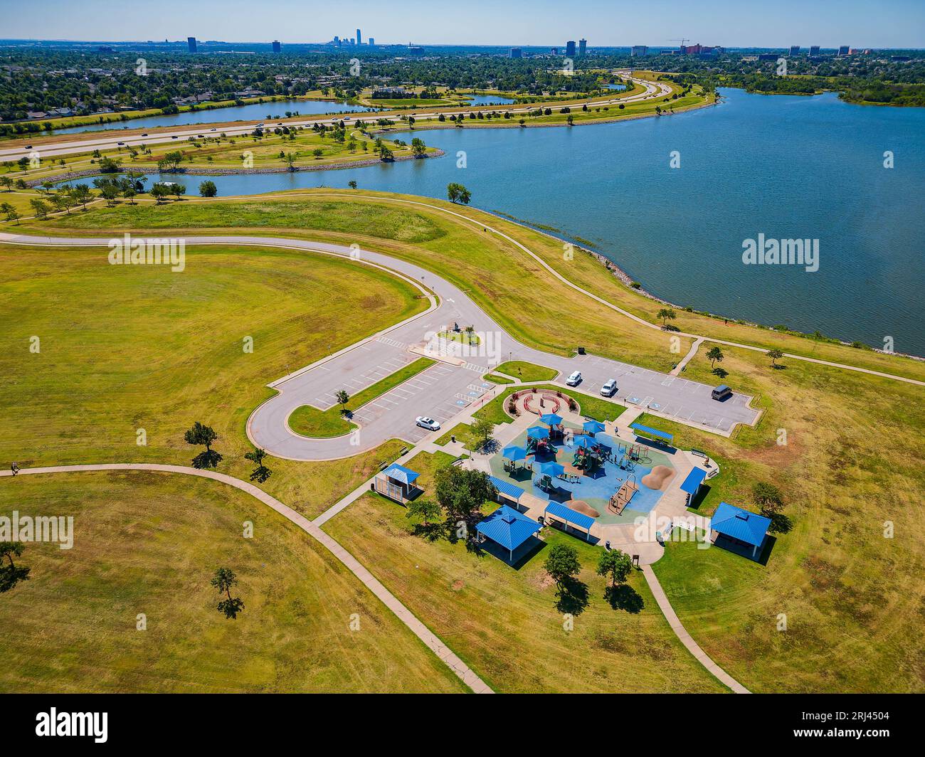 Aerial view of the Lion's Children's Playground near Lake Hefner at