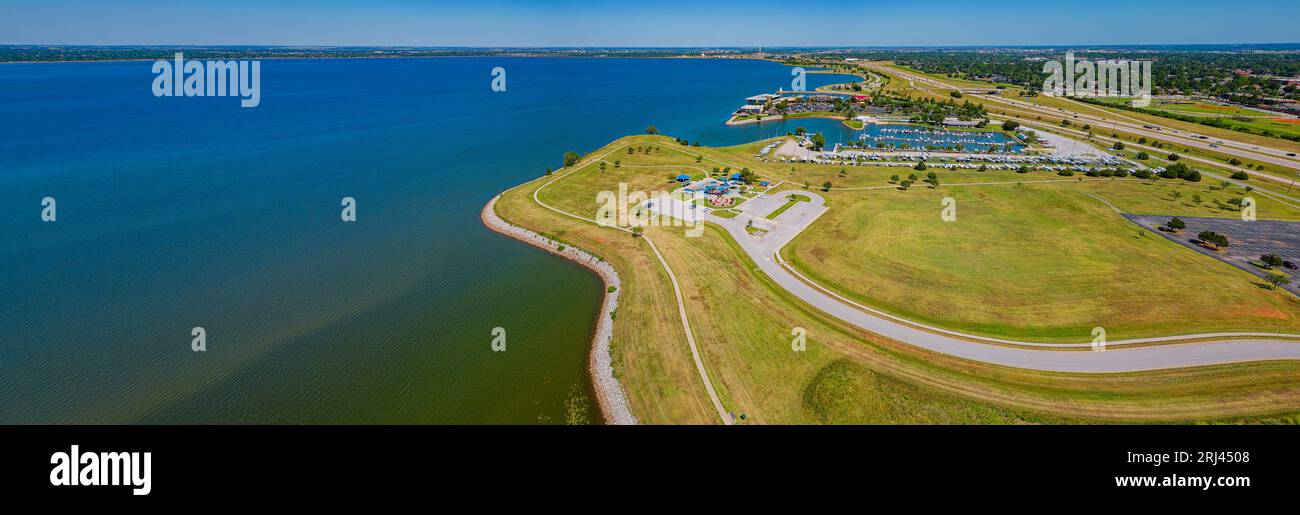 Aerial view of the Lion's Children's Playground near Lake Hefner at