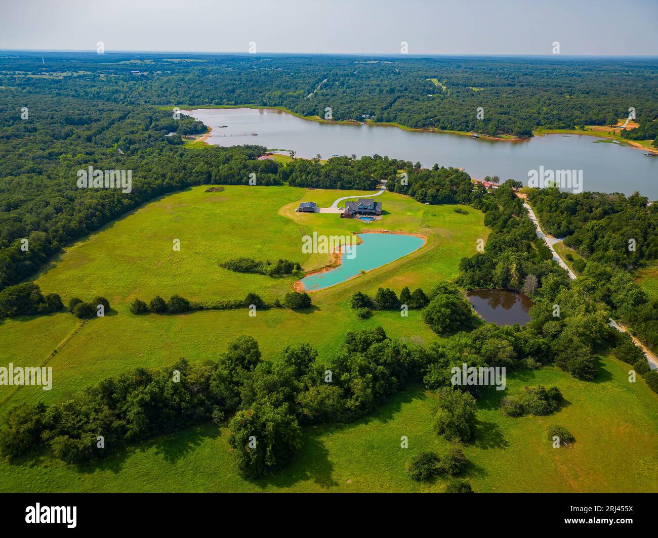 Aerial view of the landscape of Shawnee Reservoir at Oklahoma Stock