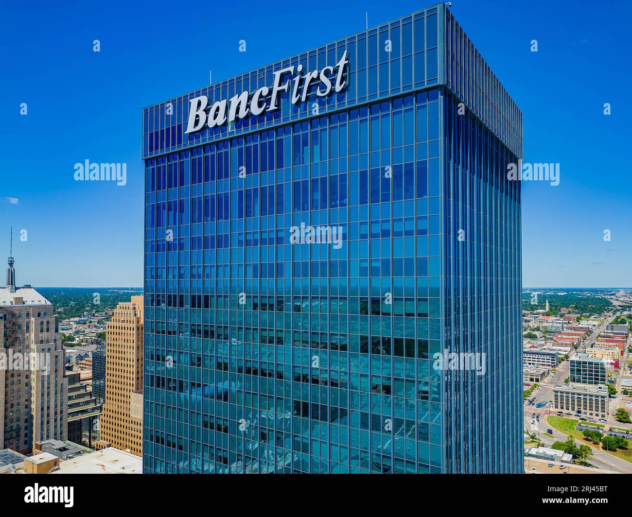 Oklahoma, AUG 16 2023 Aerial view of the modern BancFirst bank tower Stock Photo Alamy