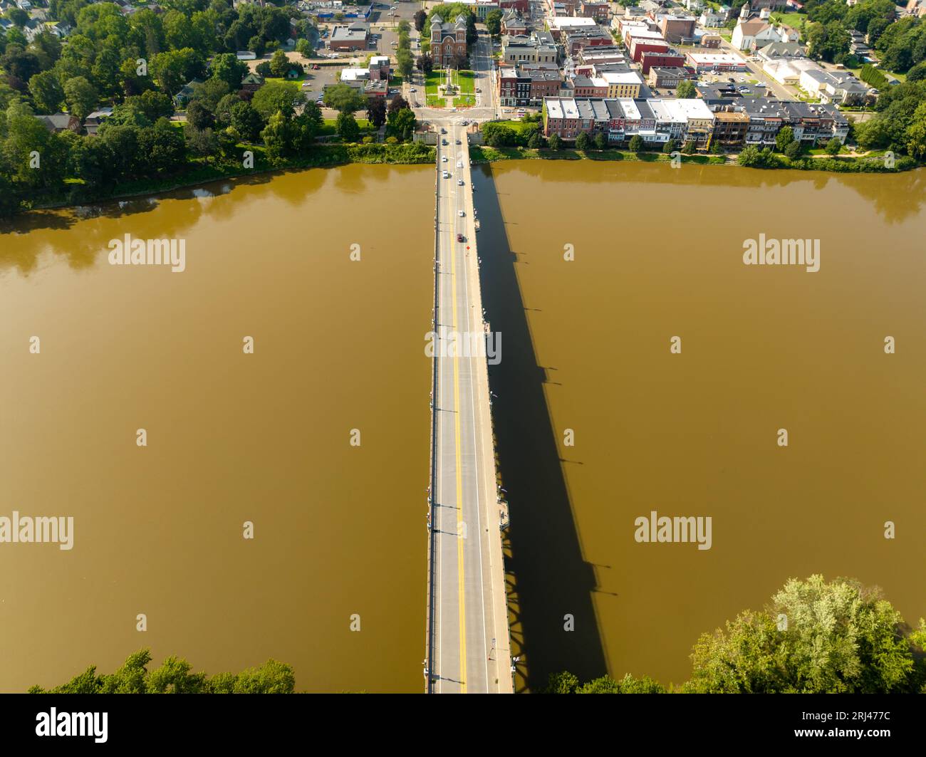 August 2023 aerial photo of Village of Owego, Tioga County, NY Stock