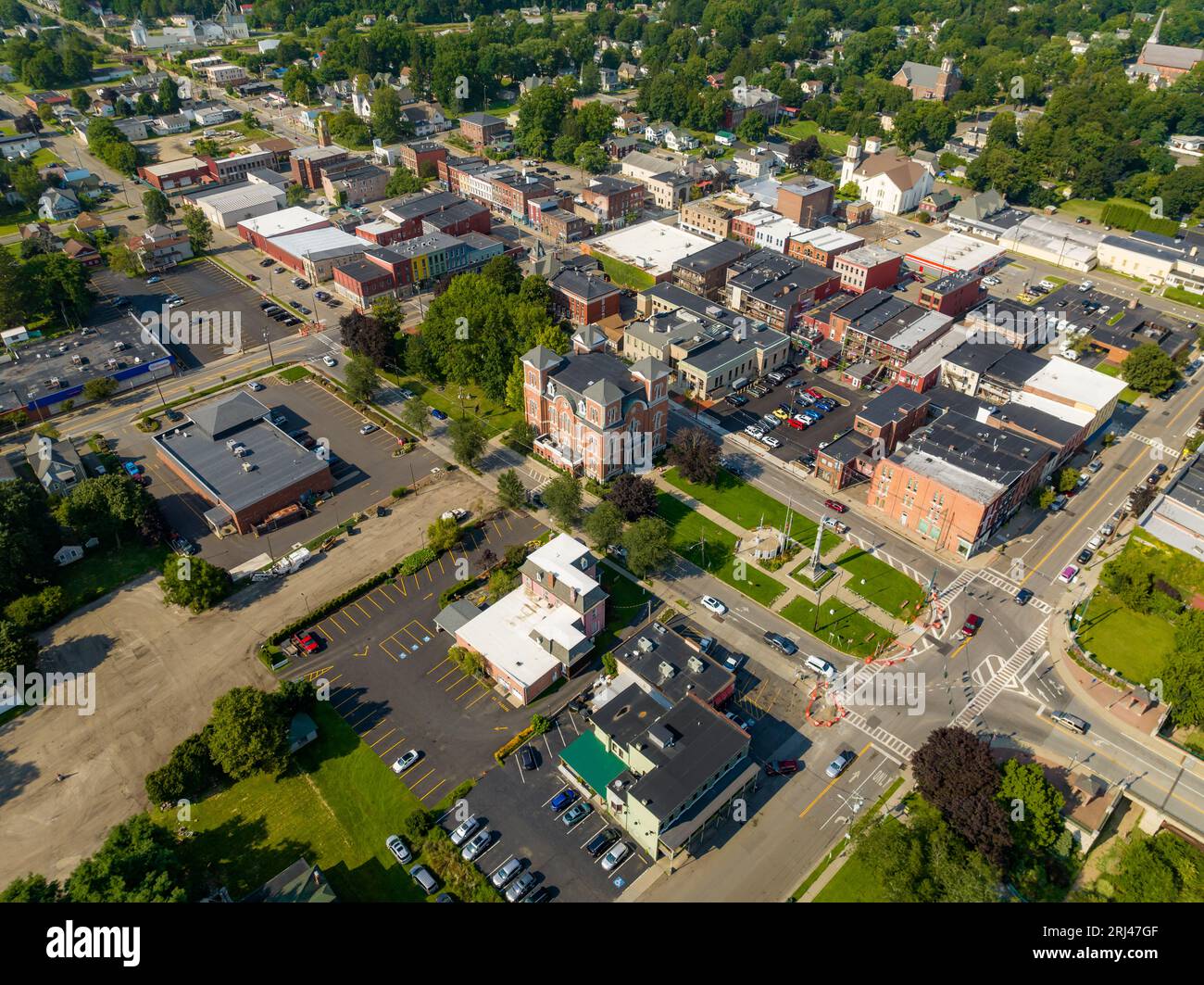 August 2023 aerial photo of Village of Owego, Tioga County, NY Stock