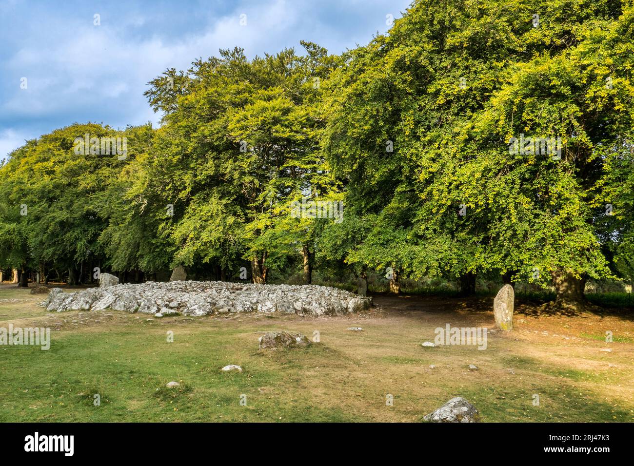 Ring Cairn and standing stones at Clava, near Inverness, Highland, Scotland. Stock Photo