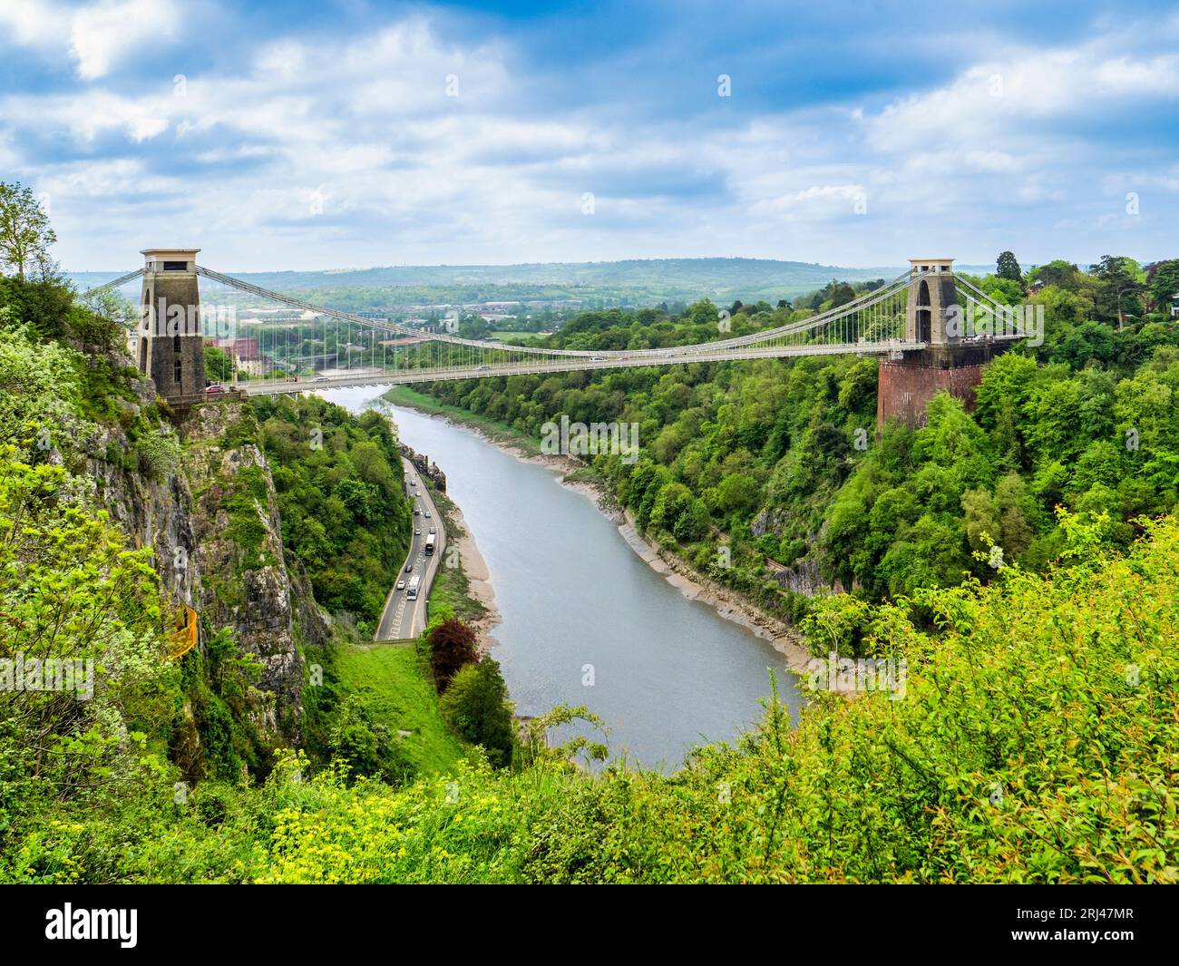 Clifton Suspension Bridge, designed by I K Brunel, crossing the Avon Gorge downstream from central Bristol. Stock Photo