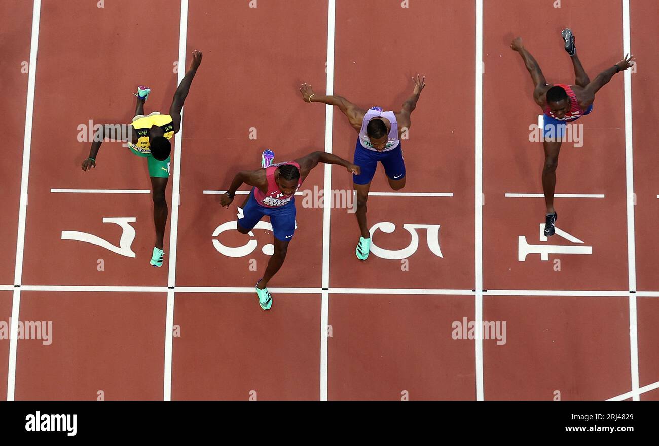 Budapest, Hungary. 20th Aug, 2023. Noah Lyles (2nd L) of the United