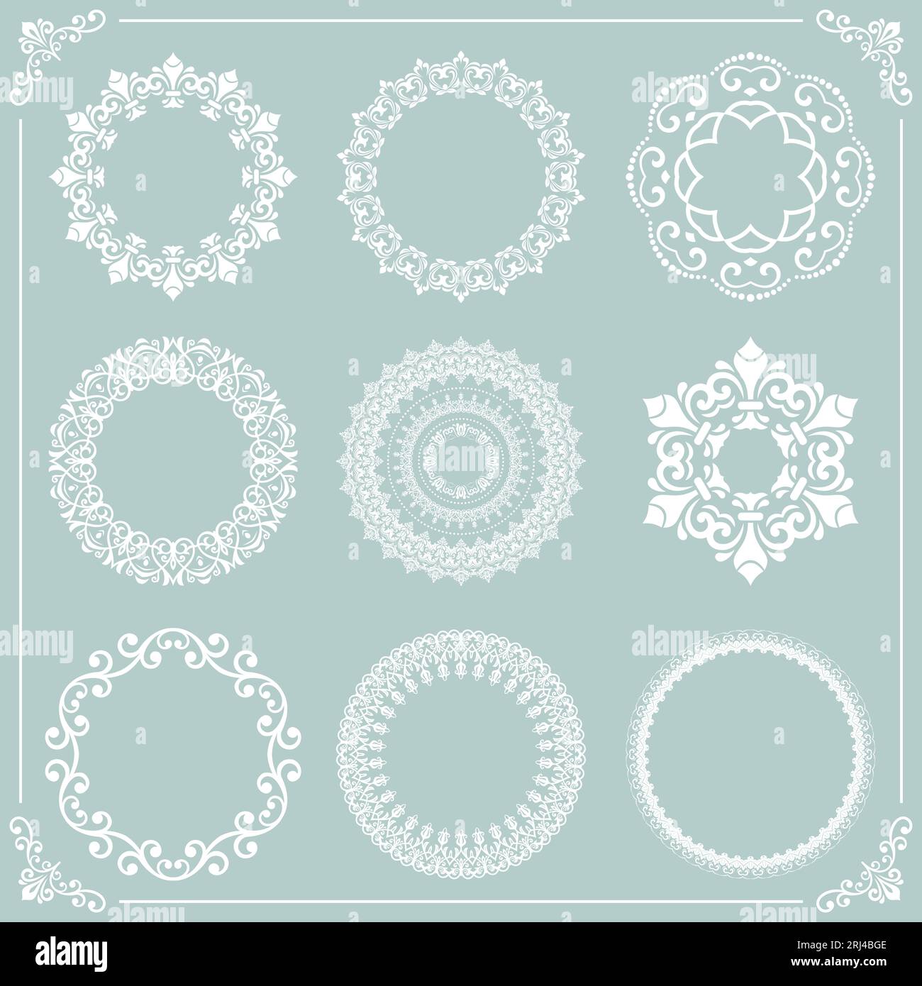 Vintage set of round elements. White elements for design frames, cards ...