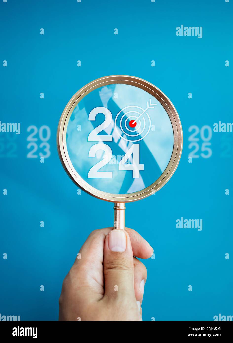 Trends searching, business goals and Happy New Year 2024 concepts. The big white 2024 year
