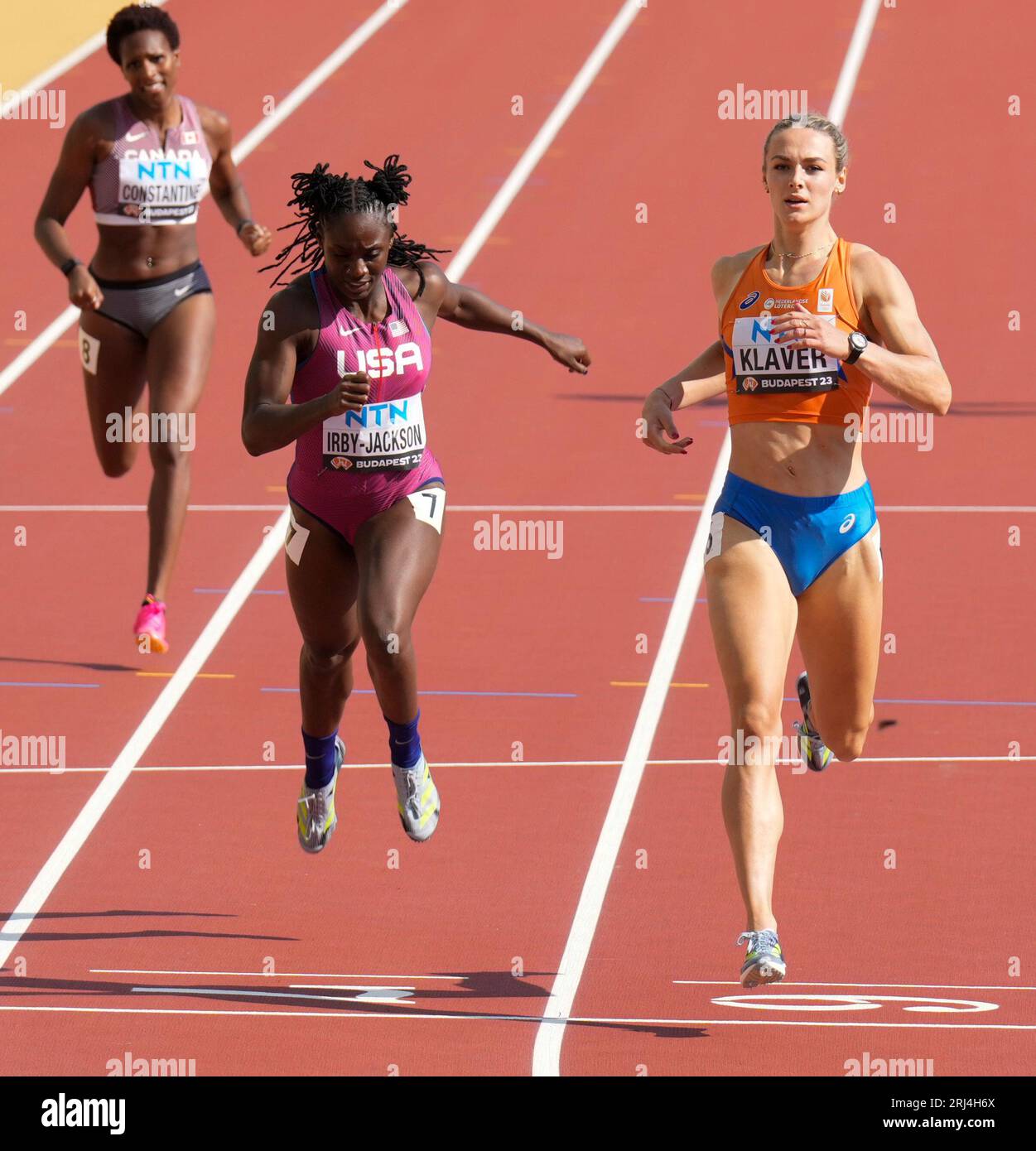 Budapest,HUN,  20 Aug 2023  Kyra Constantine(CAN) (L) Lynne Orby-Jackson (USA) (C) Lieke  Klaver (NED) in action during the World Athletics Championships 2023 National Athletics Centre Budapest at National Athletics Centre Budapest Hungary on August 20 2023 Alamy Live News Stock Photo