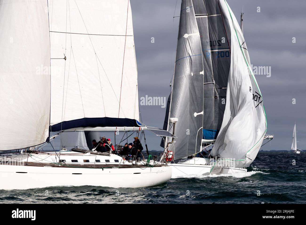 Large fixed keel yachts are seen racing during the 2023 Ocean Racing Club of Victoria Winter Series Race 4 to Geelong. Credit: Dave Hewison Stock Photo