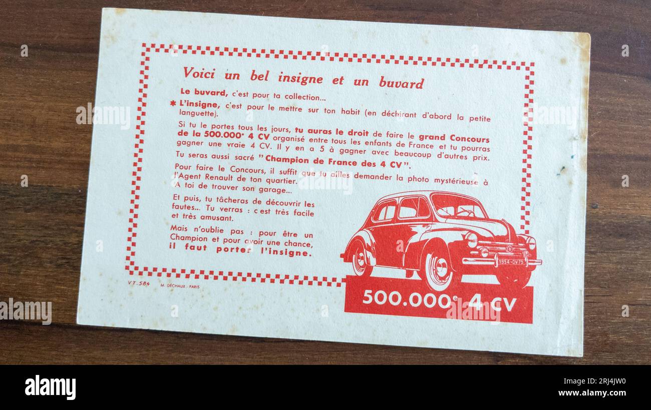 Bordeaux , France -  08 19 2023 : Renault 4CV logo brand and text sign blotting paper oldtimer car in detail of old vintage retro vehicle Stock Photo