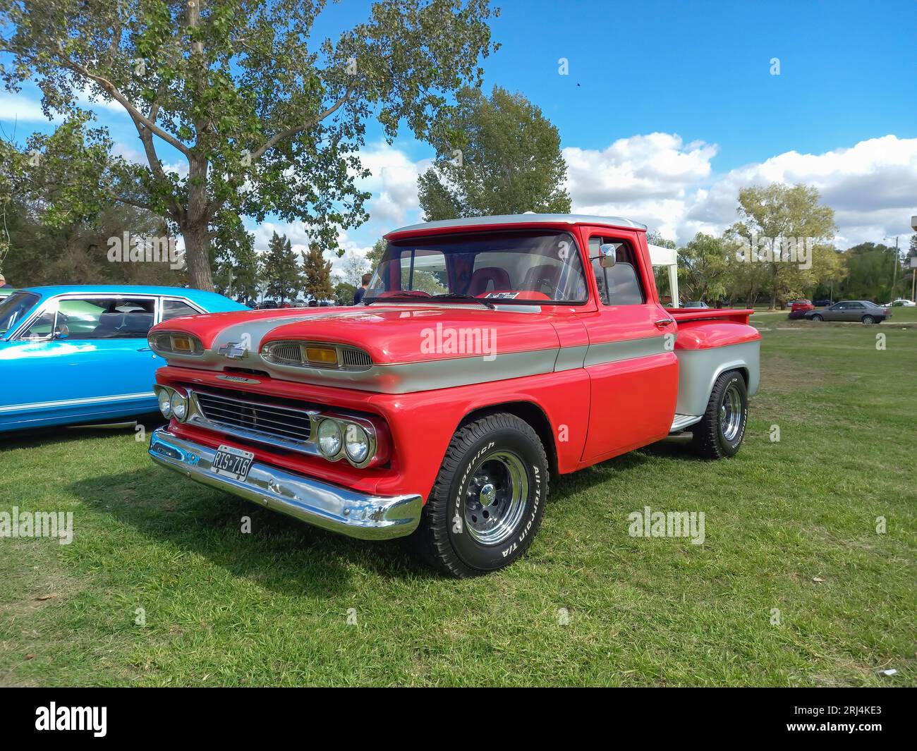 Old red Chevrolet Chevy C10 Apache pickup truck during CAACMACH 2023 classic car show Stock Photo
