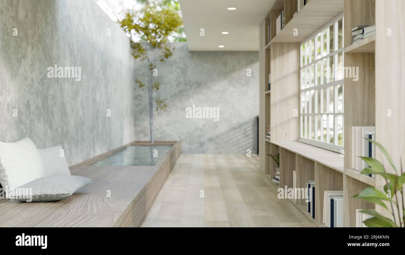 Interior design of a modern, minimal relaxation lounge or living space ... - Small Space Parquet Renovation Ideas With Built-In Storage