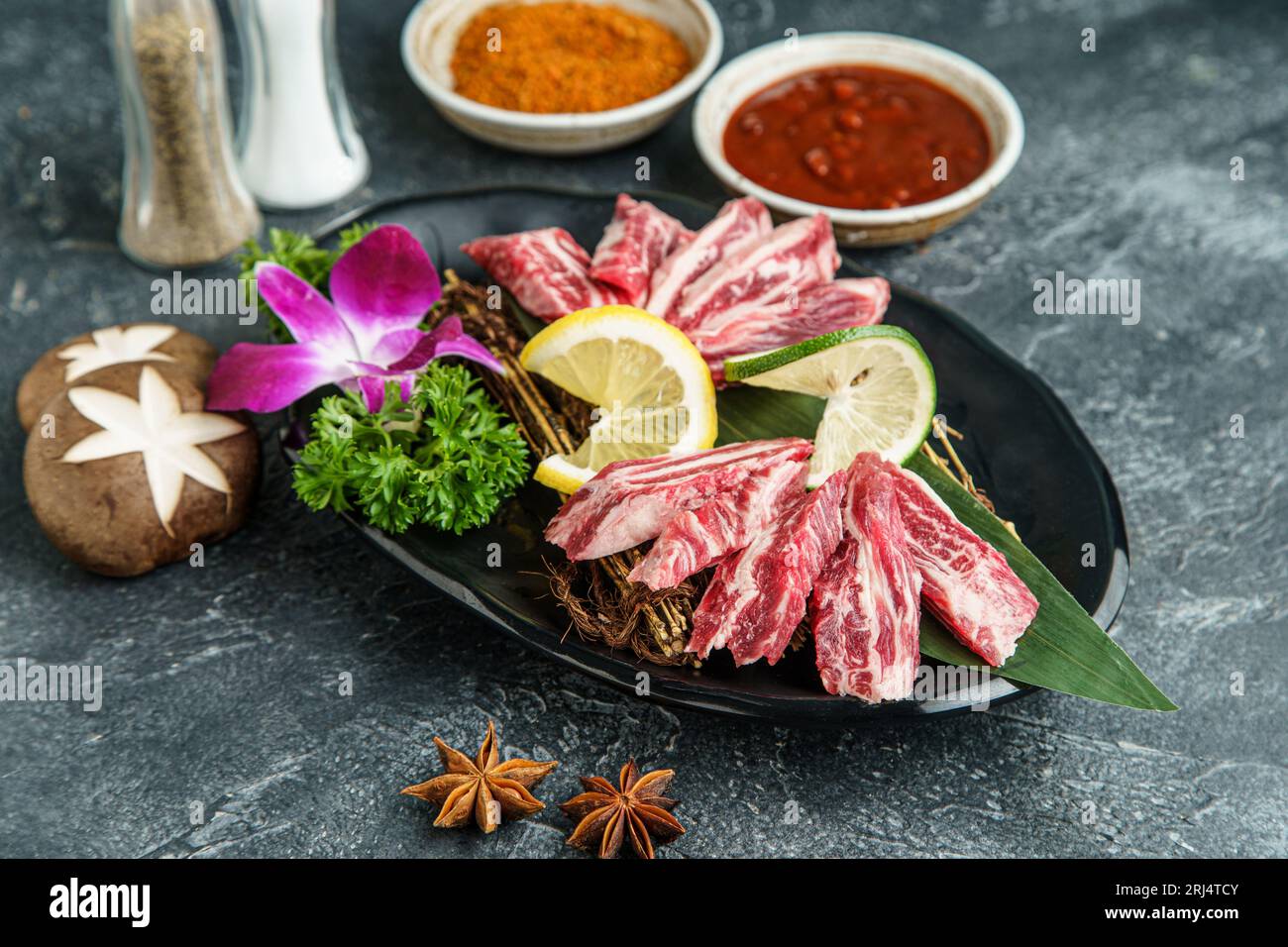 Raw Beef spare ribs for the Yakiniku, Sukiyaki, barbecue and Shabu.for