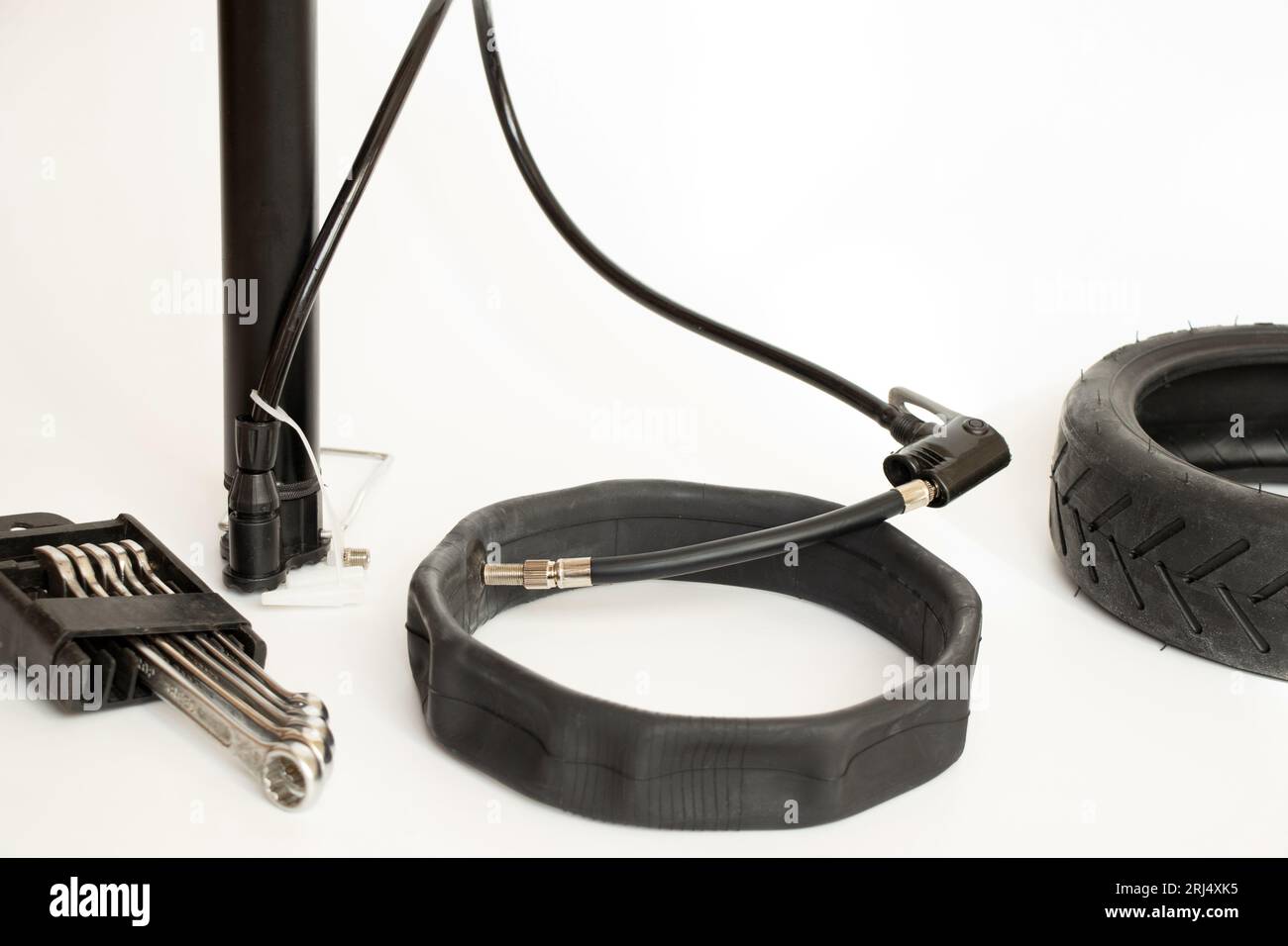 Glued camera of an electric scooter and a hand pump pumps the camera on