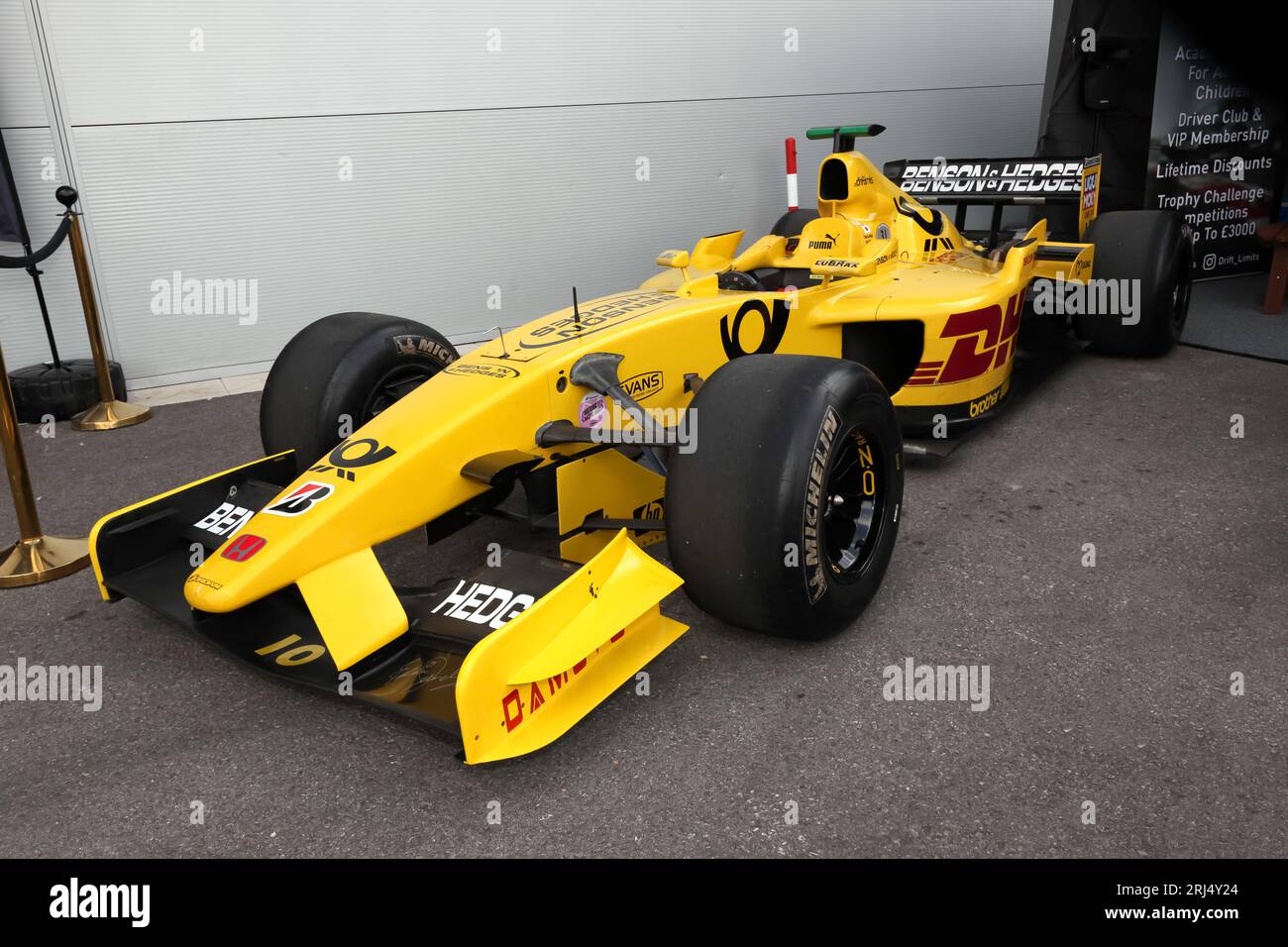 Three quarter front view of Takuma Sato's, DHL Jordan Honda
