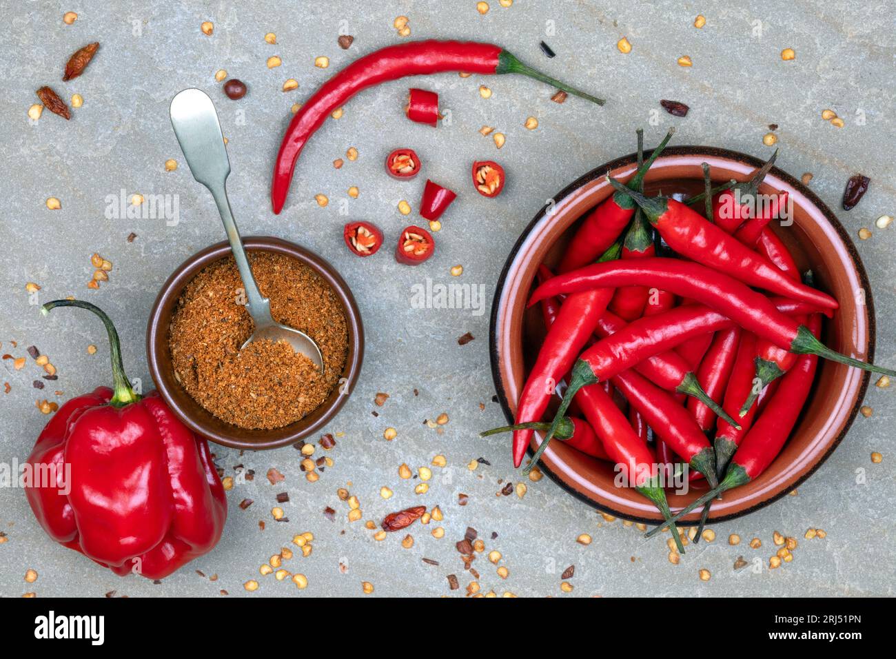 Fresh and powdered chili peppers hot and spicy Stock Photo Alamy