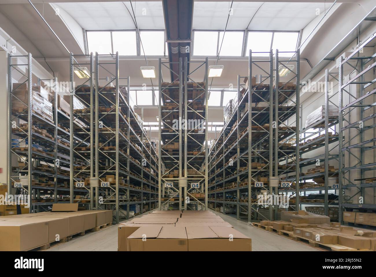 Symmetrical perspective of an industrial rack inside a commercial ...