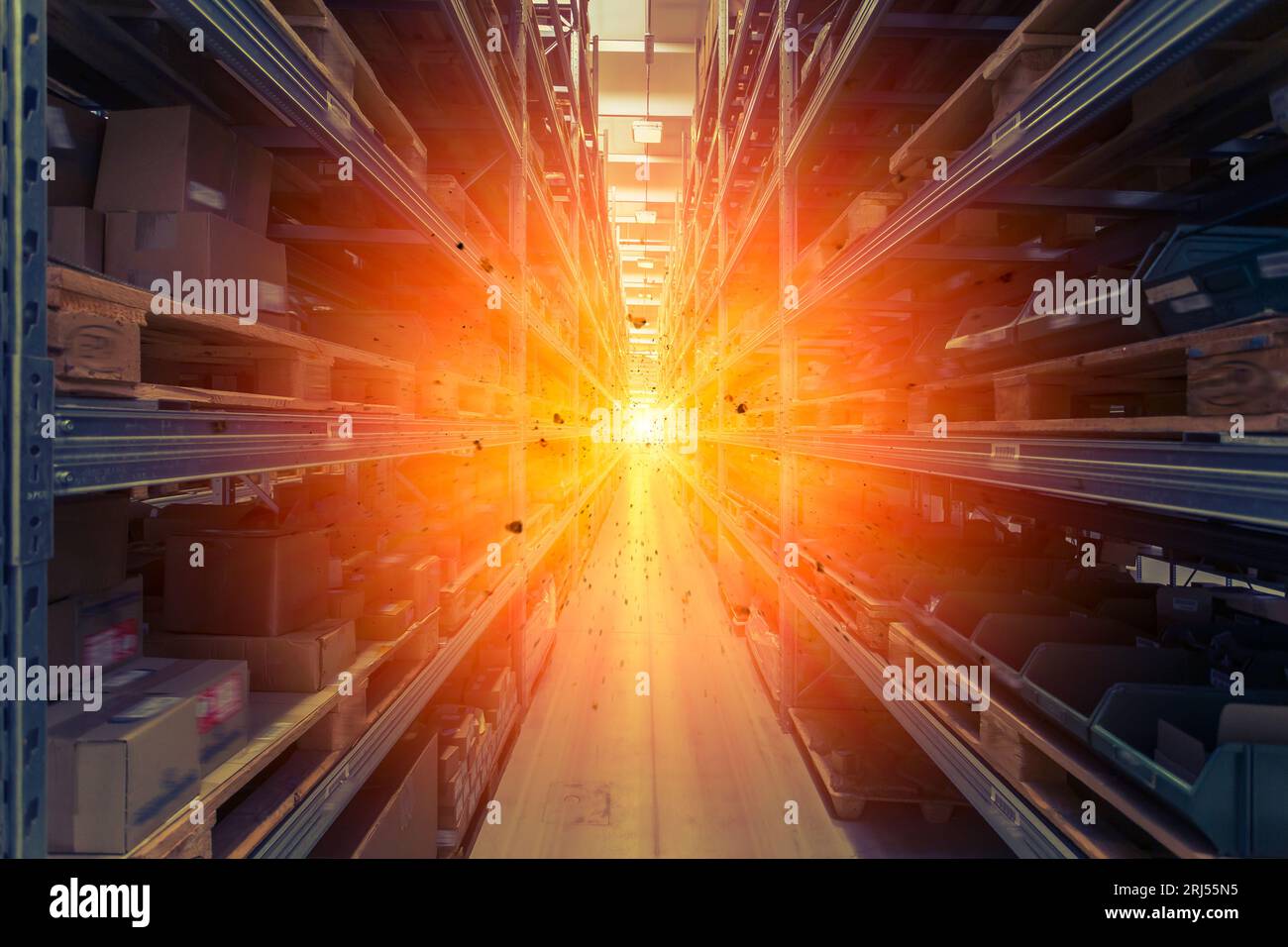 Symmetrical perspective of an industrial rack inside a commercial ...