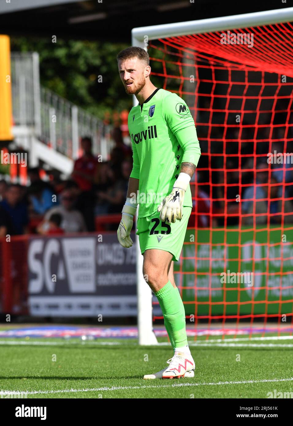 Jake Turner of Gillingham during the Sky Bet EFL League Two match between Crawley Town and Gillingham at the Broadfield Stadium  , Crawley , UK - 19th August 2023 Photo Simon Dack / Telephoto Images Editorial use only. No merchandising. For Football images FA and Premier League restrictions apply inc. no internet/mobile usage without FAPL license - for details contact Football Dataco Stock Photo