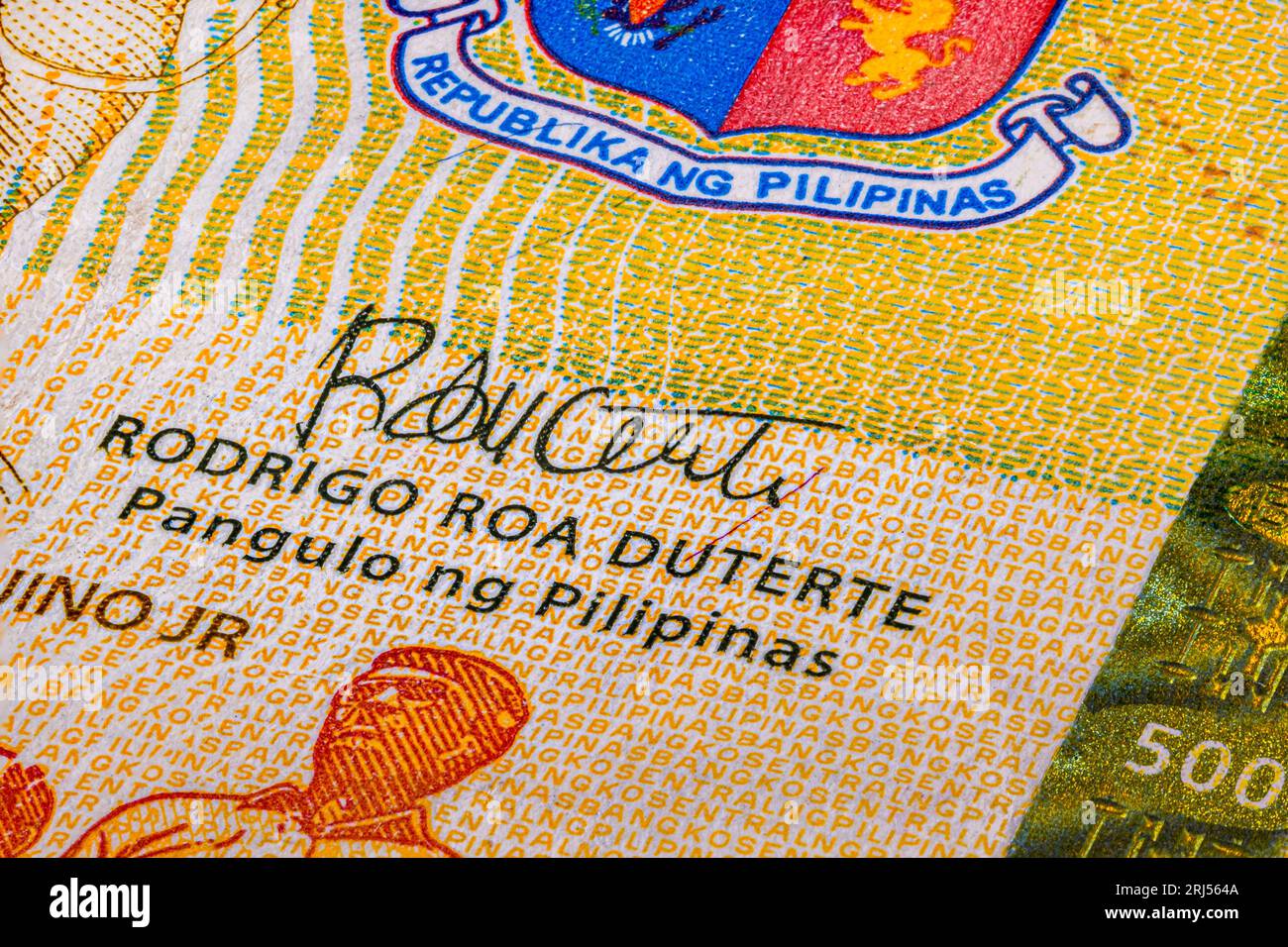 Front side of 500 peso bill of the Philippines. 500 Philippine Peso
