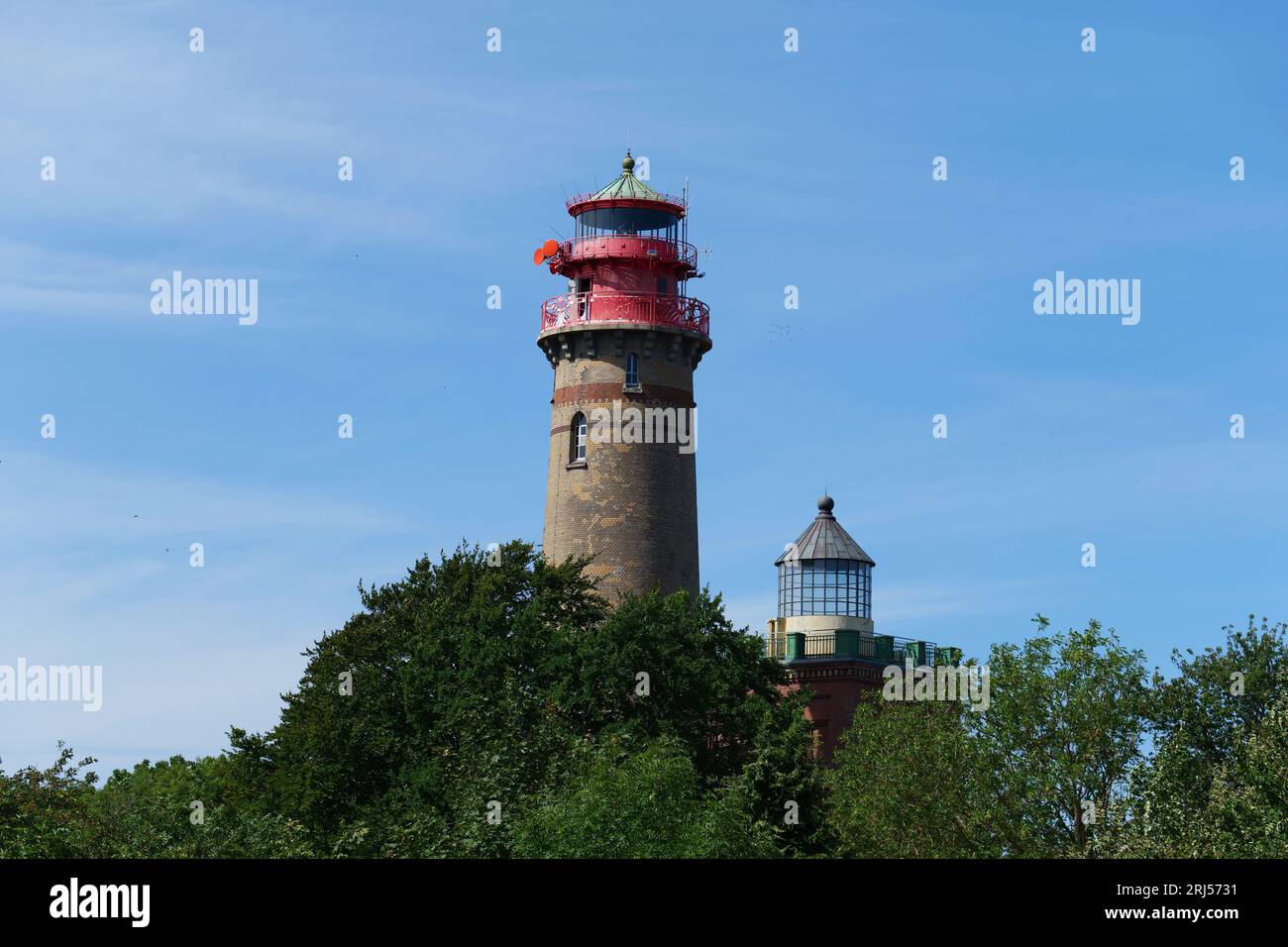At Cape Arkona, there are two lighthouses, the Schinkel Tower and the Light Tower. Stock Photo