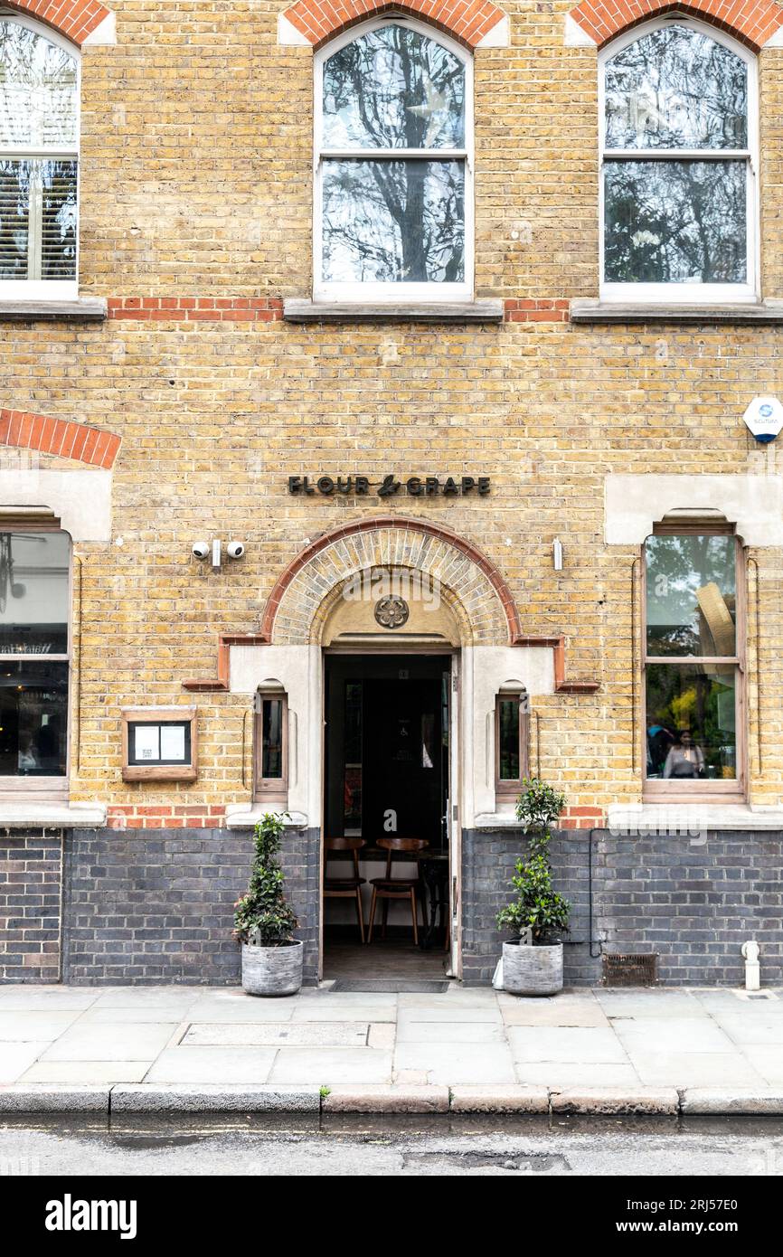 Exterior of Flour & Grape restaurant on Bermondsey Street, London