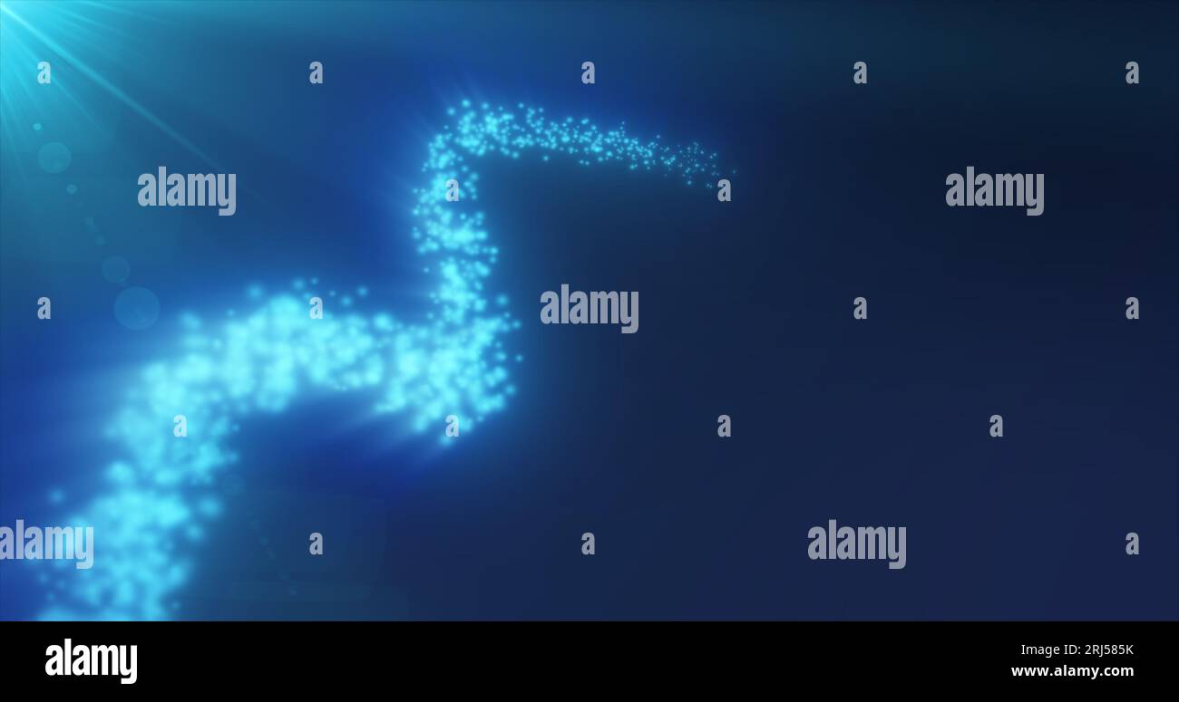 Abstract flying magical glowing line of energy blue particles in the ...