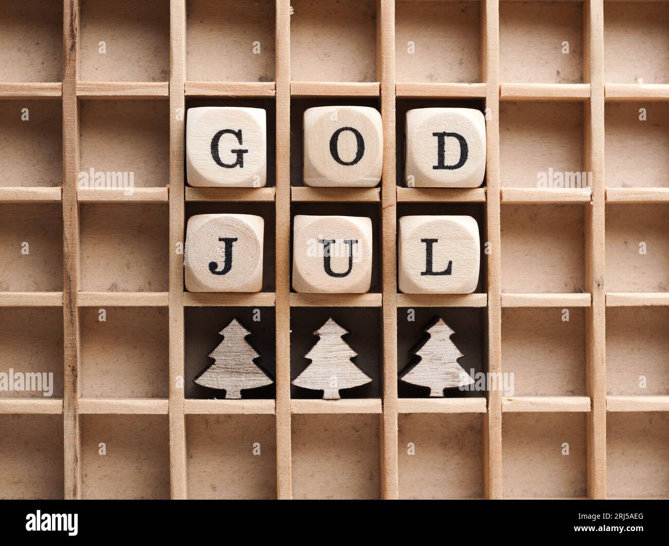 Small wooden blocks with the inscription God Jul, Scandinavian Merry ...