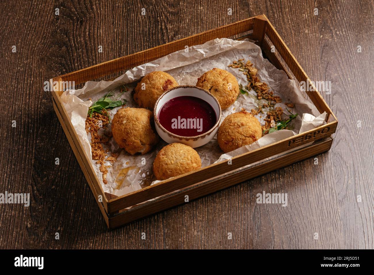 chicken meatballs with sauce, restaurant menu Stock Photo Alamy