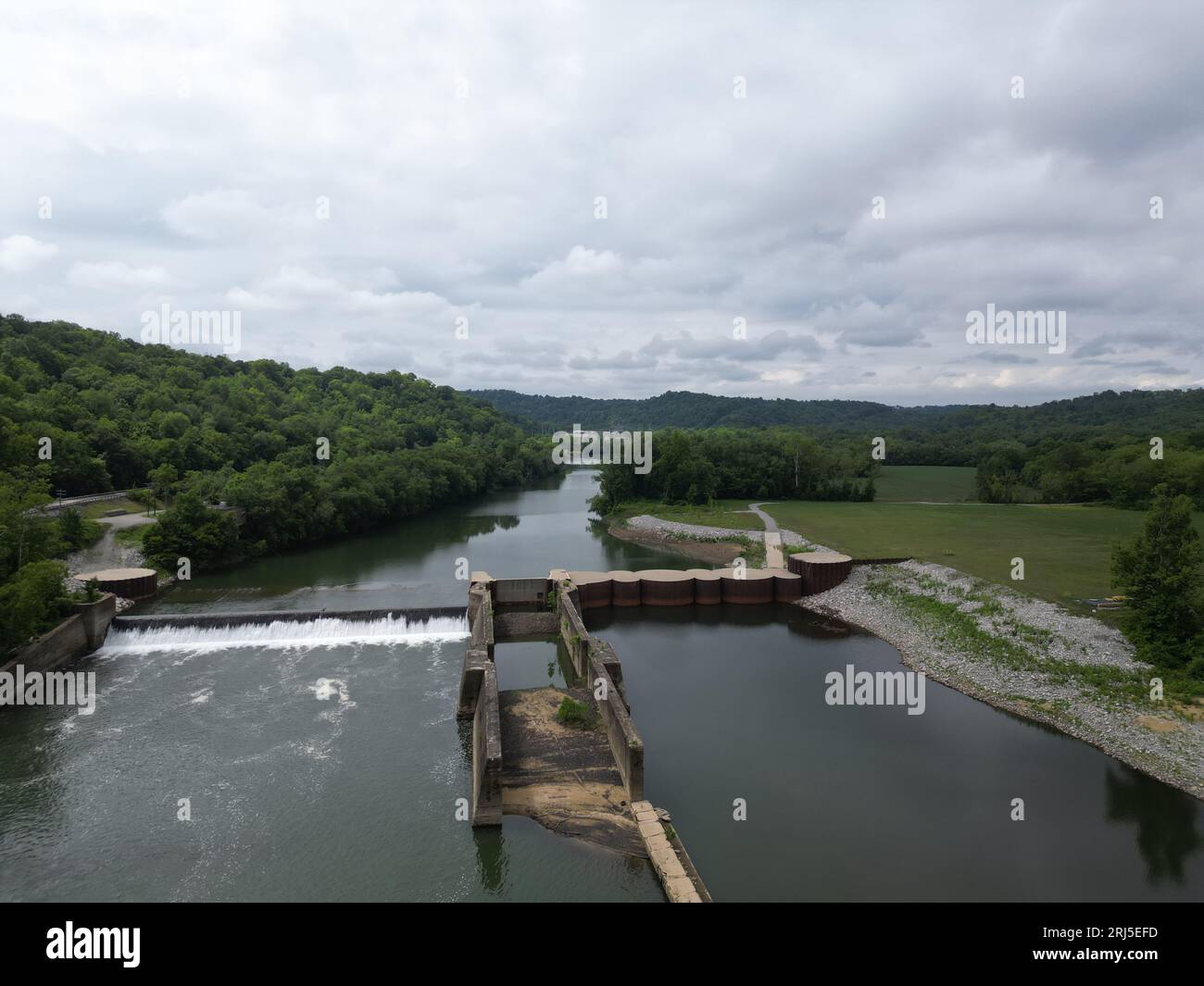 An aerial view of Fort Boonesborough on the banks of the Kentucky River Stock Photo