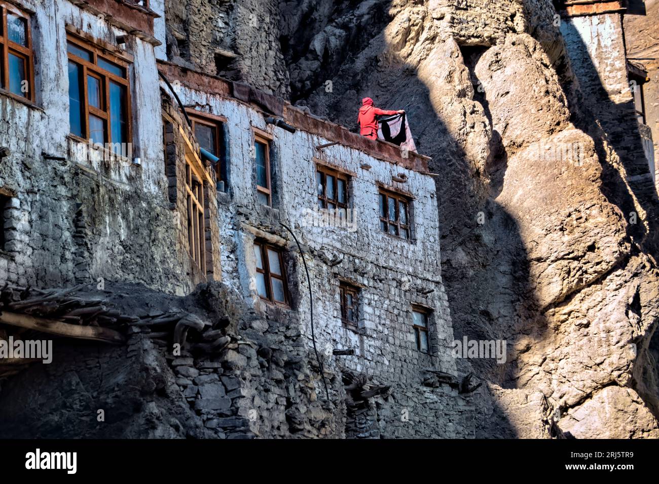 Phuktal Monastery built right into the side of a cliff, seen on a trek through Zanskar, Ladakh, India Stock Photo