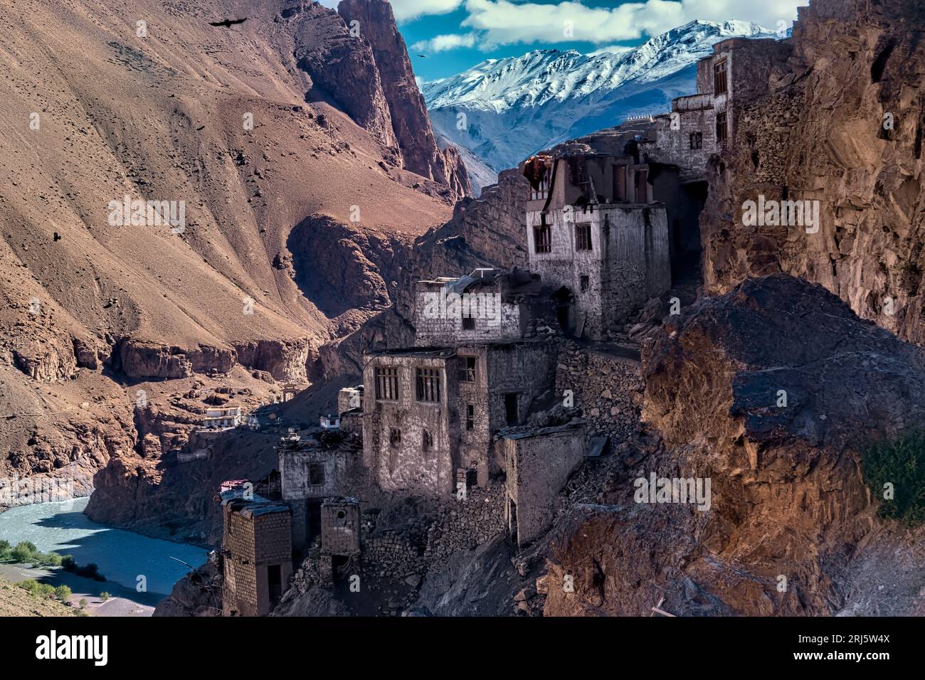 Phuktal Monastery built right into the side of a cliff, seen on a trek through Zanskar, Ladakh, India Stock Photo