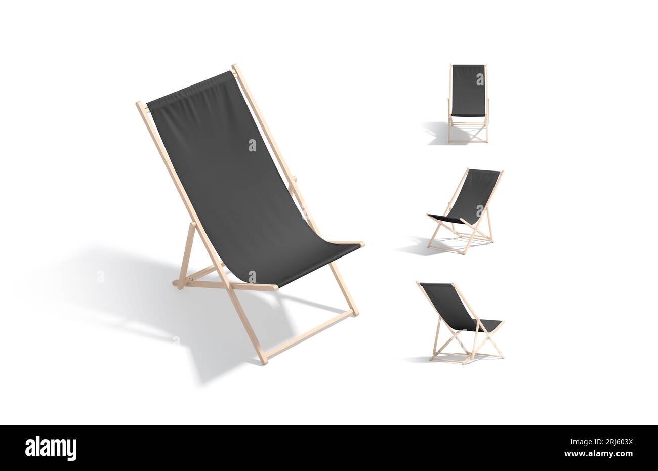Blank black folding beach chair mockup, different views Stock Photo