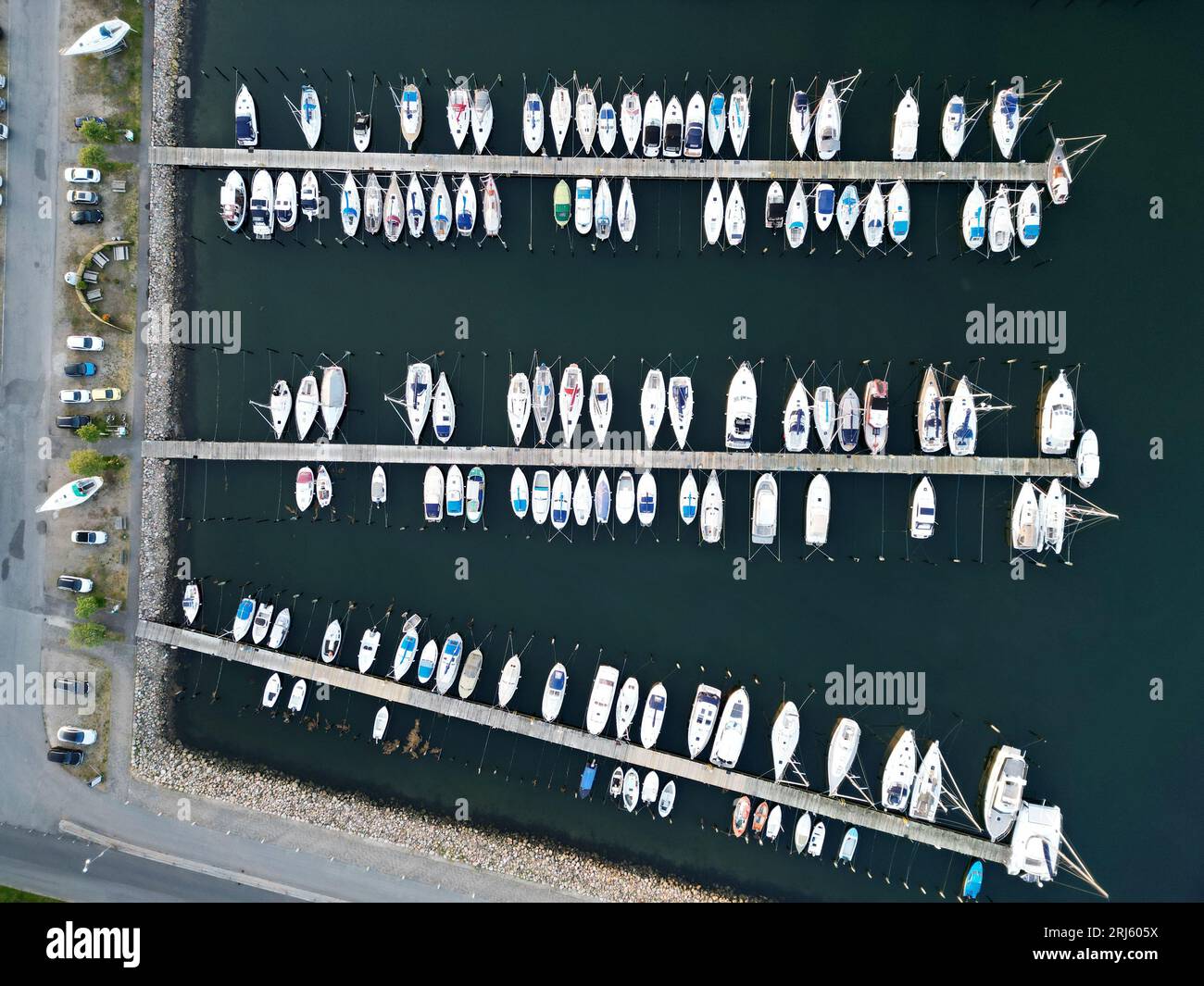 An aerial view of boats parked in a harbor Stock Photo - Alamy