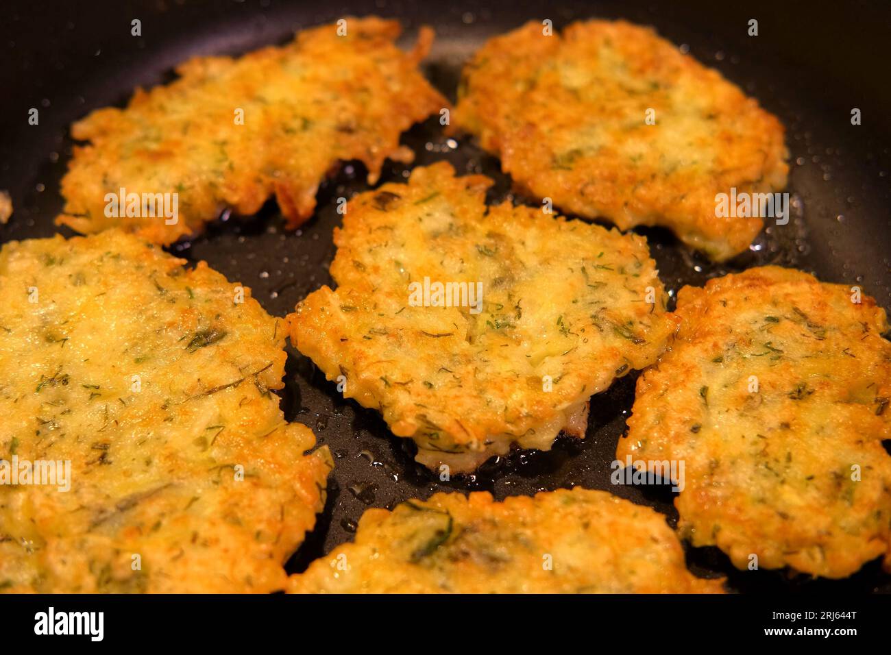 Juicy delicious Homemade Hash browns roasted in castiron skillet