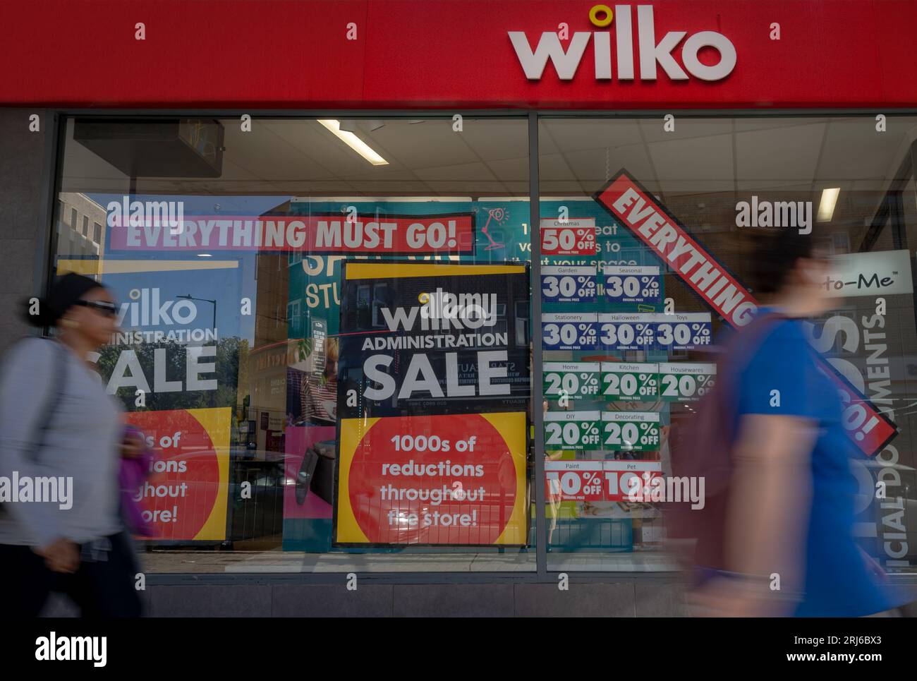 London, UK. 21st August, 2023. Wilko Administration sale. A north west city branch of Wilko continues its sale offers whilst administrators try to secure rescue deal for the retailer, with talks expected to go on well into next week. If no rescue deal is secured, dozens of stores could be left empty on high streets across the country. Of the 36 stores Wilko has closed over the past decade, 17 remain vacant. It is hoped that at least part of the chain can be rescued. Credit: Guy Corbishley/Alamy Live News Stock Photo