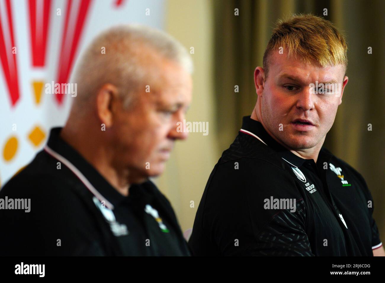 Wales head coach Warren Gatland (centre) with cocaptain Dewi Lake