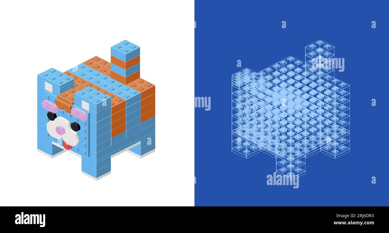 Isometric Cat Drawing Tutorial Concept with a cat in isometric style for print and decoration. Vector ...